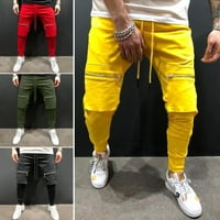 Farfi Men Solid Boja Veliki džepovi Patchwork Hip Hop Long Hlače Jogging Sportske pantalone