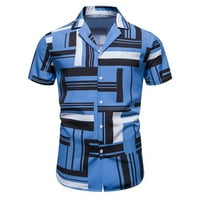 Muške košulje na dugmad veliki i visoki havajski stil modni Print kratki rukav Kubanski ovratnik majice majice za ljetni odmor majica na plaži tamno plava XL