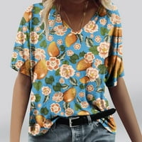 Ženska majica s kratkim rukavima, cvjetni print casual tees V izrez Tee Tops Boho Majica na plaži Labavi