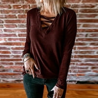 Žene modni Casual jednobojni pulover Cross V-izrez dugi rukavi vrhovi trendi jesenska Odjeća majica bluza