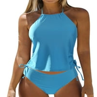 Sanviglor Tankini kupaći kostimi za žene Crewneck Top sa kratkom kontrolom stomaka kupaći kostimi plavi