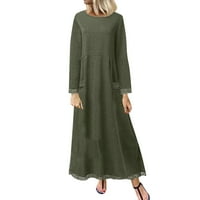 Miayilima Midi haljine za žene O-izrez Solidna haljina u boji Long rukava Ležerska haljina