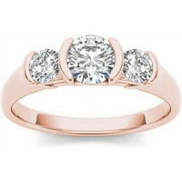 1-karatni T. W. dijamantski Poluokvir Set zaručnički prsten od tri kamena od 14kt ružičastog zlata