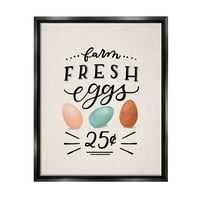Stupell Industries Farm Fresh Eggs Sign Graphic Art Jet Black Floating Framered Canvas Print Wall Art,