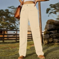Cethrio Womens Jeans ravno noga sa džepovima s džepovima ravna zazor nogu Čvrsta srednji struk Khaki Juniors