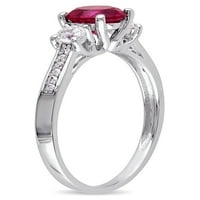 1-Carat T. G. W. stvorio Ruby, stvorio bijeli safir i dijamant Accent 10kt tri kamena prstena od bijelog