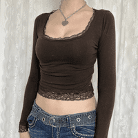 Eyicmarn žene s dugim rukavima kratke majice čipkasti oblozi u-izrez košulje Spring Fall Slim Fit na vrhu