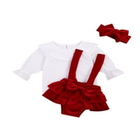 Binpure Toddler Girls Ruffle dugi rukav + baršun bowknot Shorts Hotsas + trake za glavu