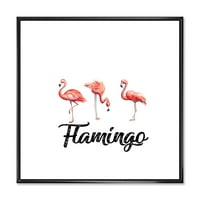 Designart 'Tri Flamingosa Na Bijelom' Seoska Kuća Uokvirena Platnenim Zidom Art Print