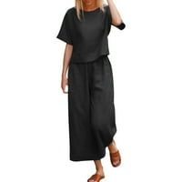 Wozhidaoke ženske hlače žene pamučno odijelo modni udobni kratki rukav i duge hlače od pune boje crni