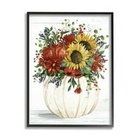 Country Sunflower Pumpkin Bouquet Botanical & Floral Graphic Art Black Framered Art Print Wall Art