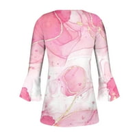 Žene Udobne vrhove Jesen Labavi pulover Mramorne košulje za ispis V V bluza s rukavima Pink XXXXXL