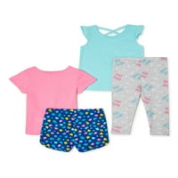 Djevojčice za djecu morski pas Mi 'N Match majica, Termper Torp, Hlače i gamaši, 4-komadni set odjeće, Veličine 2T-5T