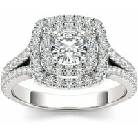 Carat T.W. Dijamant 10kt bijeli zlatni dvostruki halo Split zaručni prsten