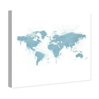 Wynwood Studio Maps and Flags Wall Art Canvas Prints 'Mapamundi Aqua' World Maps - plava, bijela