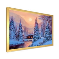 Designart 'The River House In the Woods and Winter Landscape I' Lake House Framed Art Print
