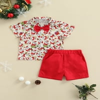 Eyicmarn Toddle Boy dvodijelni odijelo, Santa Claus Božićna košulja za oblikovanje od drva + kratke pantalone