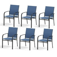 Studio Set vanjskih trpezarijskih stolica za terasu, čelični okviri sa Tekstilenom, crno-plavi