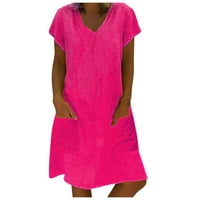 Ženske oblače s kratkim rukavima A-line casual V-izrez puna ljetna haljina ružičasta 3xl