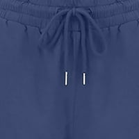 Žene povremene pamučne i posteljine čvrste pantalone nacrtaju elastične struine pantalone duge ravne hlače