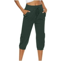 Ženske Capris Ležerne ljetne pamučne lanene hlače visokog struka labave Yoga trenirke sa džepovima