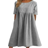 Bomotoo žene Midi haljina posada vrat Swing haljine jednobojna meka plaža svijetlo siva XL