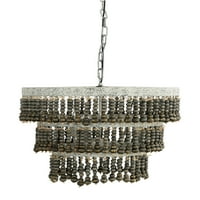 Creative Co-Op 3-slojni okrugli metalni luster sa svjetlima i visećim drvenim perlicama