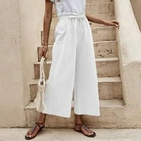 Ženske pantalone ženske ljetne pamučne Lane duge pantalone visokog struka labave pantalone bijele XXL