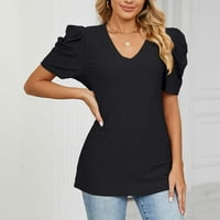 Ženske bluze ženski Casual V-izrez kratki rukav T-shirt rukav rukav labav gornji Crni L