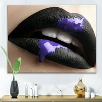 Ženska usne sa crnim ružnim ružnim i ljubičastom bojom Fotografija platnena Art Print