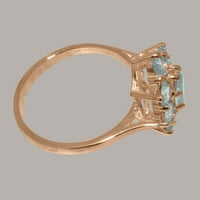 Britanski prsten od 14k ružičastog zlata sa prirodnim Aquamarine Women Statement Ring-Opcije veličine-veličina 4