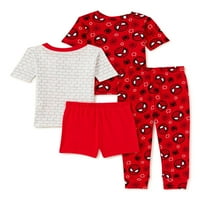 Spiderman dječaci za malu djecu prijanjaju pamučna pidžama kratkih rukava, 4-dijelni Set, 2T-5T