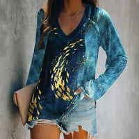 Ženski Plus Size Dugi rukav Casual Tops bluze leptir Prant V vrat Shirt Blue XL