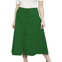 Ženski pamuk a-line dugme prednji visoki struk prednji prorez suknja do koljena, Boja : zelena, veličina: