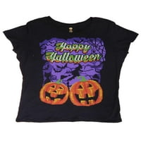 Ženska crna Happy Halloween majica Piksela, piksela pukotina i vještica majica majica