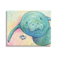 Stupell Industries Smiling Manatee Aquatic Wildlife Fish Rainbow Pattern Painting Gallery Wrapped Canvas