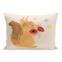 Slatka vjeverica cvjetnog cvijeća buket bouquet venac i leptiri jastučni jastučni jastučni poklopac jastuk