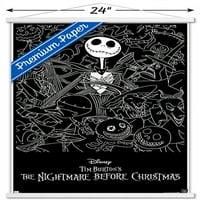 Disney Tim Burton je noćna mora prije Božića - crno-bijeli zidni poster sa drvenim magnetskim okvirom,