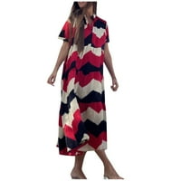 Royallove Žene Ležerne prilike kratkih rukava Summer Haljine Spring Stripe Boho Cvjetni ruffle Maxi haljina