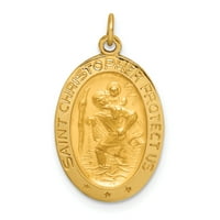 14k žuto zlato čvrsto čvrsto polirano saten malog ovalnog svetog Christopher Medalja Čarm Privjesak