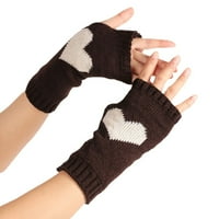 wofedyo ženske rukavice ženska jednobojna srčana šara nedostaje pola prsta topla pletena Gloes rukavice
