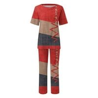 Kompleti za žene o vrat kratki rukav gornje pantalone sa štampom Home Set, Red XL