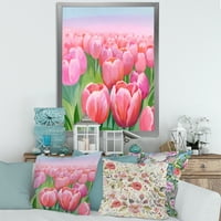 Designart' Pink Tulips in Field ' tradicionalni uokvireni umjetnički Print