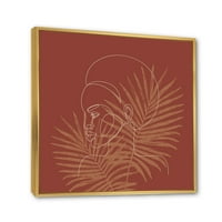 Designart 'Sillhouette of Afro American Woman on Palm Leaves' Modern Framed Canvas Wall Art Print