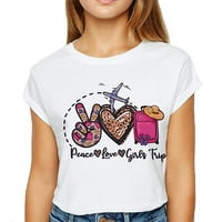 Djevojke Putovanje Majica Za Žene Ljeto Putovanje Tshirt Funny Leopard Mir Ljubav T-Shirt Casual Odmor