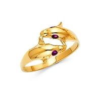 Čvrsti 14k žutog zlata kubni cirkonij CZ modni godišnjica Dolphin prsten veličine 7.5