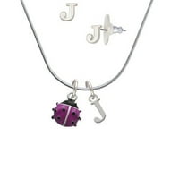 Mini Hot Purple Ladybug-J početna ogrlica i naušnice Set nakita