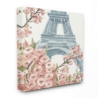 Stupell Industries Paris Flowers Eiffelov toranj ružičasto plava akvarelna slika platnena zidna Umjetnost