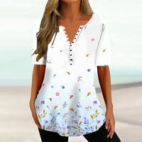 Ženska ljetna tunika vrhova Dressy V izrez Modni print gumb Up kratkih rukava Ležerne prilike labave majice