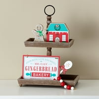 Vrijeme za odmor Multi Color Gingerbread Bakery Tier Tray Decor Set, 7in